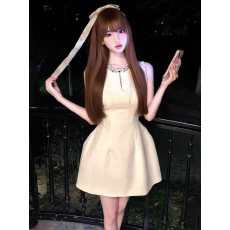 批发新款无袖法式气质镂空优雅<b class='q'>连衣裙</b>高级亮片<b class='q'>花苞</b>千金短裙裙子早秋