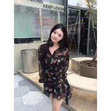 批发韩系温柔风小众高级感蝴蝶印花<b class='q'>雪纺</b>长袖衬衫防晒衬衣半身裙<b class='q'>两件套</b>