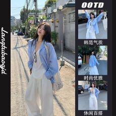 批发条纹蓝色衬衫春夏韩系宽松休闲百搭时尚舒适慵懒防晒上衣女防晒衣