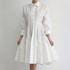 批发有货 韩国chic 法式落肩灯笼袖大裙摆衬衣裙 加针织马甲背心