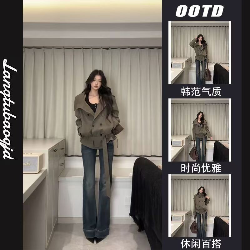 이중 버튼 디자인 센스 스탠드 칼라 쇼트 스타일 바람막이 여성 코트 가을 느슨함 센스 레트로 캐주얼 루즈핏 재킷 맨위