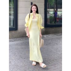 批发夏季2026年女装Polo领长袖衬衫<b class='q'>外套</b>上衣吊带<b class='q'>连衣裙</b>鱼尾长裙两件套