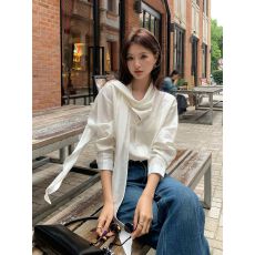 批发时尚百搭衬衫2026年春秋季<b class='q'>新款</b>女装气质穿搭通勤飘带领休闲上衣
