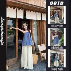 批发新款2026甜美风套<b class='q'>装</b>复古格子抹胸背心女夏季宽松百搭阔腿<b class='q'>裤</b><b class='q'>两件套</b>