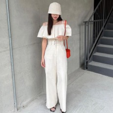 批发尺寸已更新 <b class='q'>韩国</b>chic 夏季法式小众两穿吊带上衣+高腰阔腿长裤