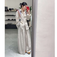 批发法式老钱风衬衫<b class='q'>套装</b>女2026年夏季慵懒休闲百搭防晒衣阔腿裤两件套