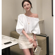 批发有货 韩国ins 时尚气质百搭短袖露肩上衣