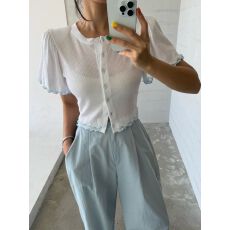 批发韩国东大门 夏季款温柔百搭木耳边系扣短袖上衣