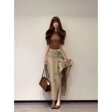 批发套装女2026秋季新款纯欲御姐风修身中袖上衣复古设计感高腰<b class='q'>半身</b>裙
