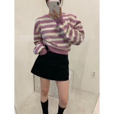 批发韩国chic 小众圆领条纹卫衣美式复古风宽松<b class='q'>百搭</b>上衣