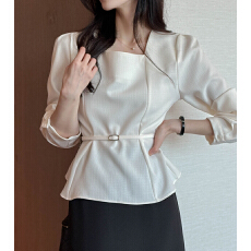 批发加色 <b class='q'>韩国</b>chic 法式气质方领系带收腰小香风粗纺上衣