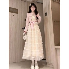 批发千金风套装女秋季新款小香风短外套收腰蛋糕吊带<b class='q'>连衣裙</b>两件套