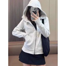 批发粉色<b class='q'>卫衣</b>外套女连帽修身开衫<b class='q'>短款</b>秋冬季加绒收腰上衣潮流正肩显瘦