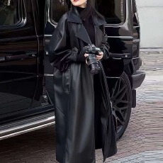 批发2026<b class='q'>秋</b>季新款高端时尚潮流过膝皮衣外套女高级感暗黑气质时髦大衣