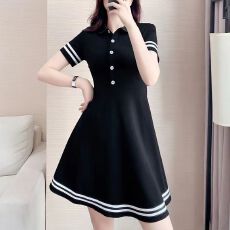 批发休闲连衣裙女夏季新款<b class='q'>中长款</b>t恤<b class='q'>运动</b>polo领修身遮肚子显瘦A字裙子