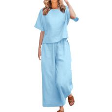 批发2025亚马逊跨境时尚休闲印花上衣短裤两件套女欧美大码套装女