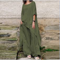 批发2025春<b class='q'>夏季</b>新品棉麻时尚休闲宽松两件套无袖上衣宽松长裤女款<b class='q'>套装</b>
