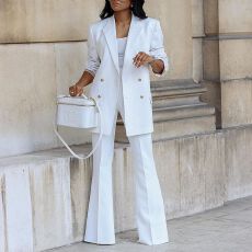 批发欧美跨境春季爆款大码女装新款纯色休闲<b class='q'>西装</b>阔腿裤西服两件套