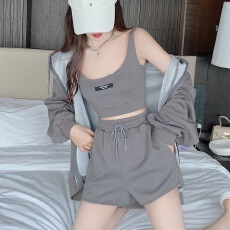 批发运动风套装女春秋装时尚休闲减龄健身跑步网红减龄卫衣短裤三件套