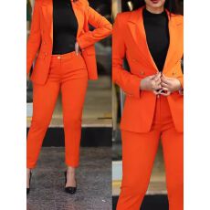 批发2025跨境女装纯色修身休闲时尚收腰<b class='q'>双排扣</b>两件套<b class='q'>西装</b>套装黑色欧美