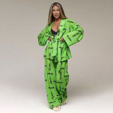 批发2023<b class='q'>夏</b>季新款欧美仿真丝睡衣开衫睡袍长裤套装宽松印花家居服女士