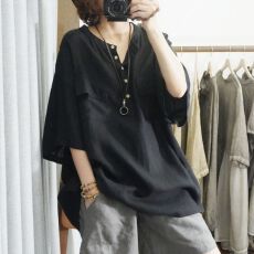 批发2025东南亚秋季新款跨境时尚宽松<b class='q'>T</b><b class='q'>恤</b>女纯色五分<b class='q'>袖</b>大码外贸上衣女