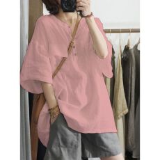 批发2025东南亚秋季新款跨境时尚宽松<b class='q'>T</b><b class='q'>恤</b>女纯色五分<b class='q'>袖</b>大码外贸上衣女