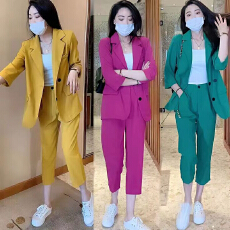 批发大码女西装套装2024新款韩版时尚气质后背开叉休闲七分裤两件套