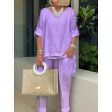 批发外贸东南亚跨境新款<b class='q'>女装</b>纯色短袖插袋阔腿裤休闲时尚套装批发