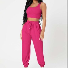 批发亚马逊跨境运动风套装女时尚休闲健身跑步网红减龄背心短裤2件套