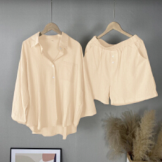 批发2025东南亚跨境新款时尚女士套装麻纯色衬衫显瘦休闲短裤两件套女