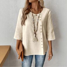 批发纯色套装女大码新款2026休闲<b class='q'>气质</b>女两件套女装棉麻衬衫长袖跨境