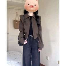 批发秋<b class='q'>冬</b>美拉德正肩抽褶外套女2025新款棕色短款夹克上衣