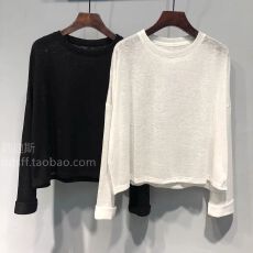 批发纯色简约百搭宽松短款长袖<b class='q'>T</b><b class='q'>恤</b>防晒衫女2025新款