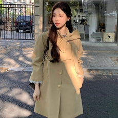 批发原版质量<b class='q'>甜美</b>法式千金风蝴蝶结风衣外套早秋小个子宽松中长款大衣