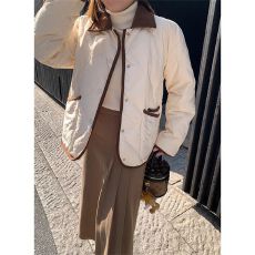 批发2025翻领菱格羽绒服女宽松气质小个子高级感棉服衣短外套秋冬季