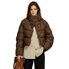 批发<b class='q'>欧美</b>短款咖色羽绒棉服女2024冬装新款<b class='q'>高端</b>时尚保暖棉衣加厚面包服