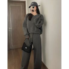 批发春秋季卫衣运动套装女宽松<b class='q'>显瘦</b>港风学生洋气减龄跑步服纯色两件套