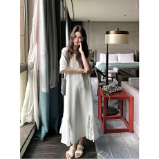 批发 2025新款女夏小个子气质显瘦超好看t恤裙灰色小众蕾丝拼接