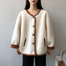 批发米白色小香风羊羔毛外套女秋冬2025新款韩系高级感颗粒绒