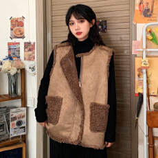 批发 韩版仿羊羔毛马甲外套女冬季2025新款宽松坎肩皮毛一体背