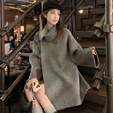 批发灰色设计感<b class='q'>大</b>衣<b class='q'>女</b>2025秋冬新款高级感韩系中长款时尚毛呢