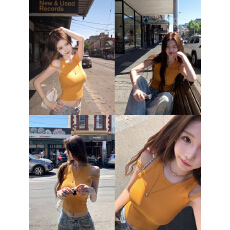 批发人棉纯欲性感辣妹吊带背心<b class='q'>小心</b>机设计感弹力坑条上衣