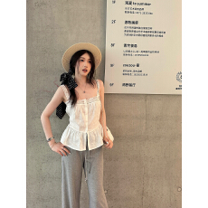 批发<b class='q'>棉麻</b>小众蕾丝花边吊带无袖上衣女2026夏季新款拼接收腰甜