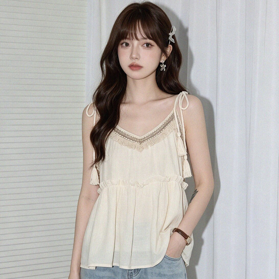 法式绝美度假风吊带背心女夏季设计感宽松遮肚子无 服裝批發女裝批發服飾貨源