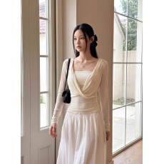 批发<b class='q'>轻熟</b>风温柔气质氛围感套装女夏季交叉荡领长袖上衣抹胸背心两件套