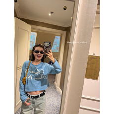 批发2026秋季新款美式短款印花长袖t恤女辣妹修身