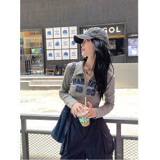 批发短款<b class='q'>上衣</b>女秋装新款打底修身开衫爵士酷飒配工装裤长袖T恤