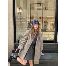 批发英伦风复古格纹内衬风衣女2026春秋新款宽松<b class='q'>中长款</b>外套