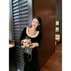 批发高级感丝绒<b class='q'>连衣裙</b>女收腰气质名媛包臀鱼尾裙中长款裙子